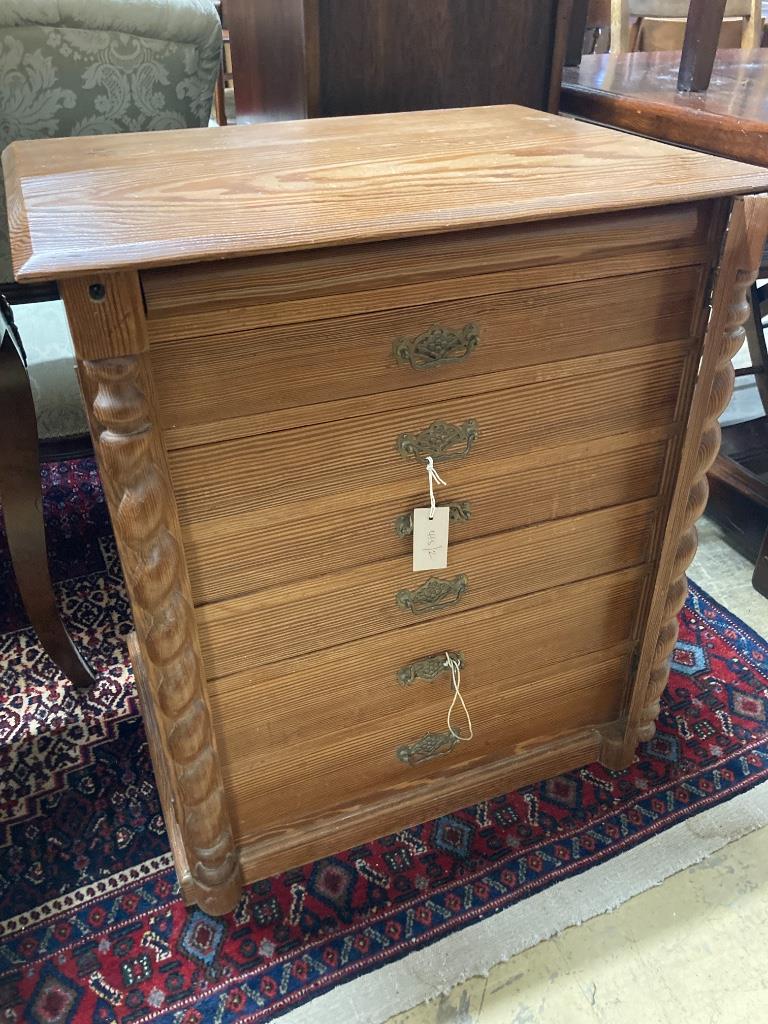 A late Victorian pitch pine Wellington collector's chest, width 64cm, depth 47cm, height 76cm